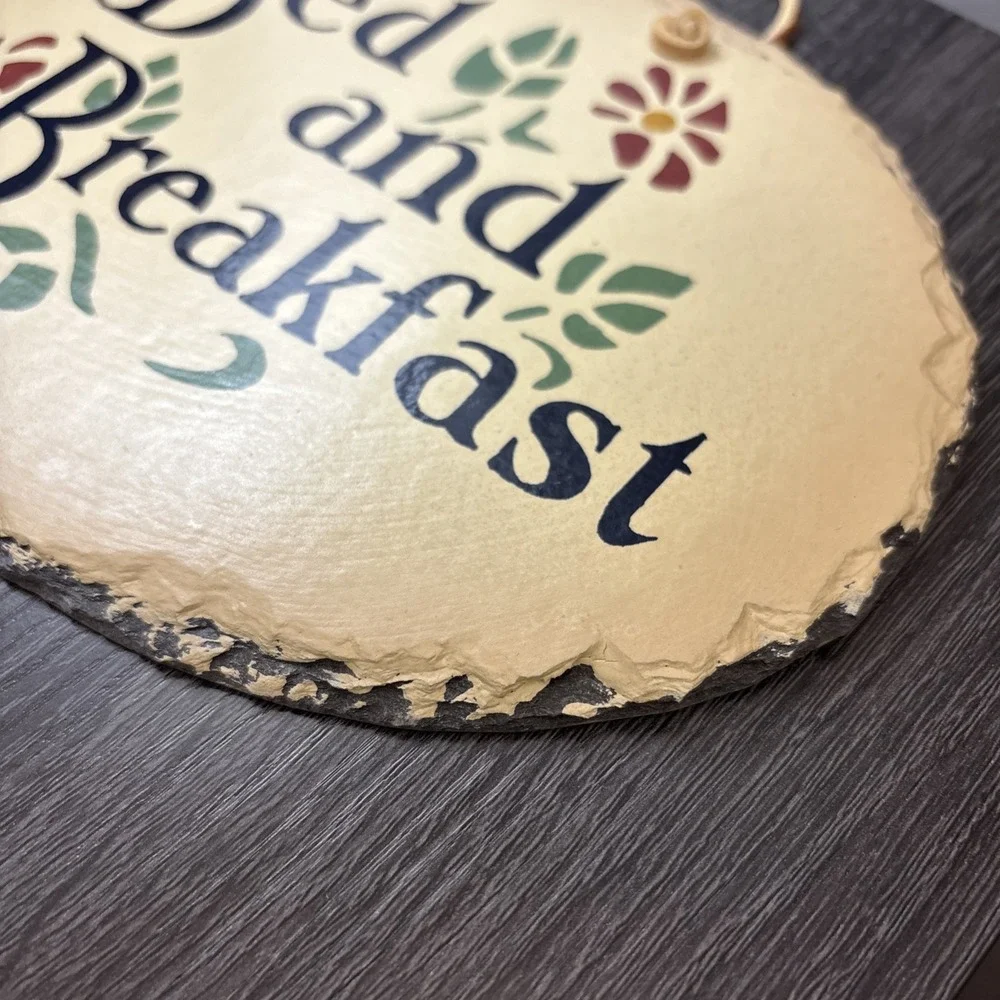VTG Rustic BED & BREAKFAST Handcrafted Slate Stenciled Plaque by PLAIN JANE 9x7